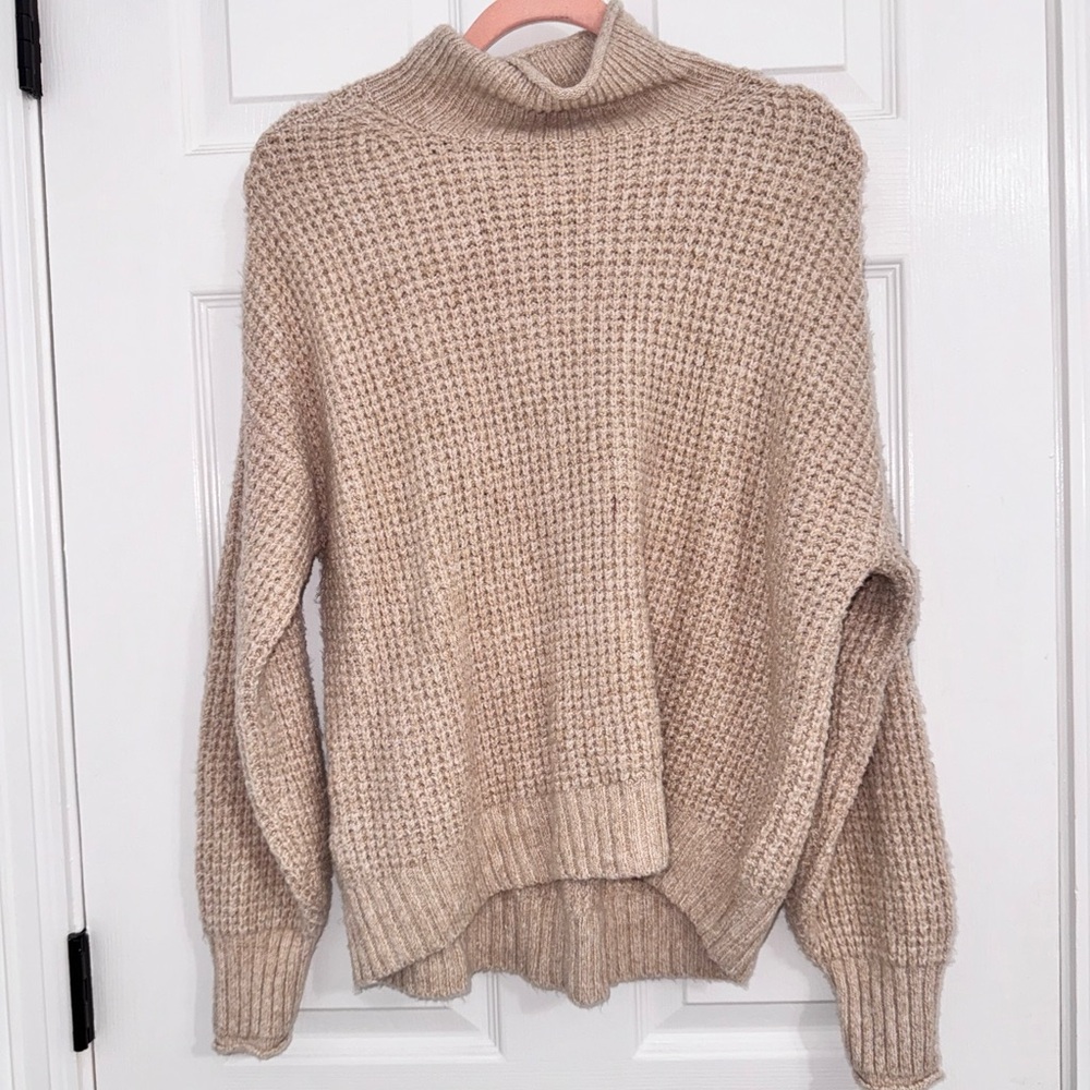 American Eagle Tan Cowl Neck Sweater Oversized Knit
